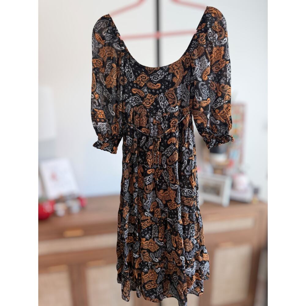 Faithfull The Brand Matisse Floral Midi Dress Orange & Black Women's Size 2/XS - Picture 11 of 16